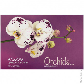 Альбом для рисования 40л. А4 на скрепке "Цветы. Орхидеи"