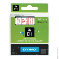 Картридж для принтеров этикеток DYMO D1, 12 мм х 7 м, лента пластиковая, красный шрифт, прозрачный ф