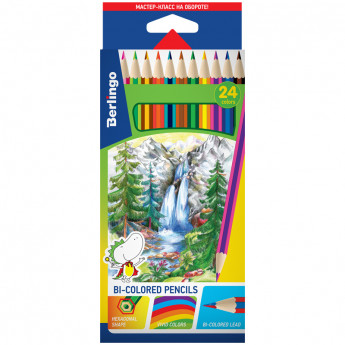 Карандаши цветные Berlingo "Водопад", с двухцветным грифелем, 12шт., 24цв., картон., европодвес 2 шт/в уп
