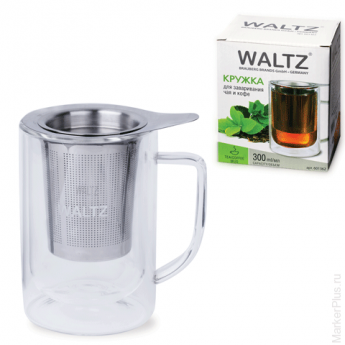 Кружка для заваривания чая/кофе WALTZ / ЛАЙМА "Молли", 300 мл, жаропрочное стекло/нержавеющая сталь,