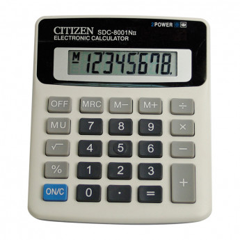 Калькулятор настольный Citizen SDC-8001NII, 8 разр., двойное питание, 125*104*23мм, белый
