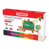 Пластилин классический ПИФАГОР ШКОЛЬНЫЙ, 12 цветов, 180 г, со стеком, 105434