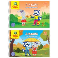 Альбом для рисования 48л., А4, на гребне Мульти-Пульти "Приключения Енота", с раскраской, 4 шт/в уп