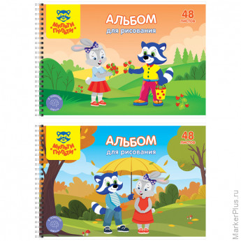 Альбом для рисования 48л., А4, на гребне Мульти-Пульти "Приключения Енота", с раскраской, 4 шт/в уп