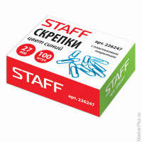 Скрепки STAFF, 27 мм, синие, 100 шт., в картонной коробке, 226247, 5 шт/в уп