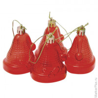 Украшения елочные "Колокольчики", набор 4 шт., пластик, высота 6,5 см, полупрозрачные, цвет красный, 59596