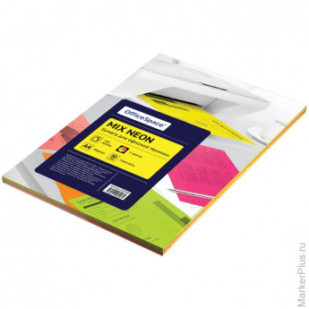 _Бумага цветная OfficeSpace neon mix А4, 80г/м2, 100л. (5 цветов)