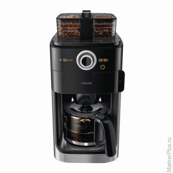 Кофеварка капельная PHILIPS HD7762/00, 1,2 л, 1000 Вт, таймер, кофемолка, дисплей, черная