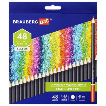 (СКОРО ПРИДЕТ) Карандаши цветные художественные BRAUBERG ART CLASSIC, 48 цветов, МЯГКИЙ грифель 3,3