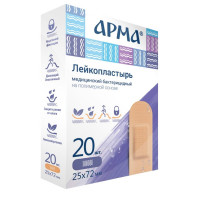 Перевяз. ср-ва Лейкопластырь бакт,25х72мм полимерный телесный,20 шт/уп,АРМА, комплект 20 шт
