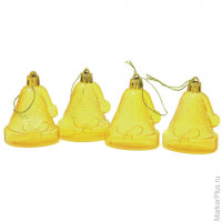 Украшения елочные "Колокольчики", набор 4 шт., пластик, высота 6,5 см, полупрозрачные, цвет лимонный, 59597, комплект 4 шт