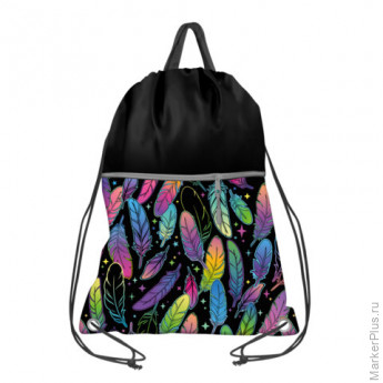 Мешок для обуви BRAUBERG с ручкой, карман на молнии, сетка, 51х41 см, "Feathers", 271057