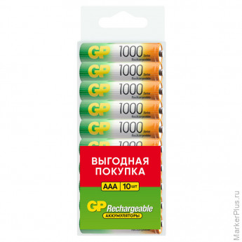 Батарейки аккумуляторные GP ReEnergy Ni-Mh мизинчиковые КОМПЛЕКТ 10 шт ААА(HR03) 950, 100AAAHC-CRB10