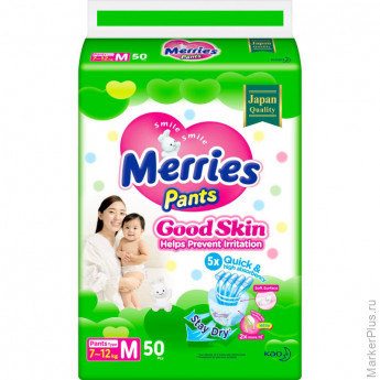 Подгузники -трусики для детей MERRIES Good Skin М/ 7-12 кг 50 шт/уп, комплект 50 шт