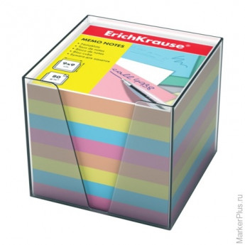 Блок для записей ERICH KRAUSE в подставке прозрачной, куб 9х9х9 см, цветной, 5142