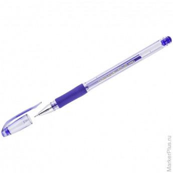 Ручка гелевая Crown 'Hi-Jell Needle Grip' синяя, 0,7мм, грип, игольчатый стержень, штрих-код, 12 шт/в уп