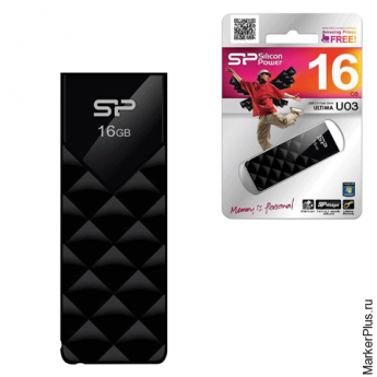 Флэш-диск 16 GB, SILICON POWER ultima U03, USB 2.0, черный, SP16GBUF2U03V1K