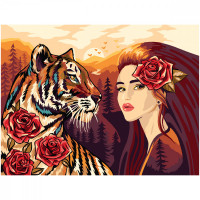 Картина по номерам на картоне ТРИ СОВЫ 'Девушка с тигром', 30*40, с акриловыми красками и кистями