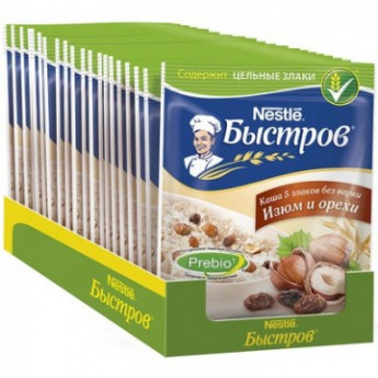 Каша Быстров пять злаков, изюм, орехи 17шт*40г, комплект 17 шт