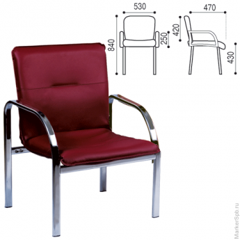 Кресло для приемных и переговорных "Staff", с подлокотниками, кожзаменитель, хром, бордовое