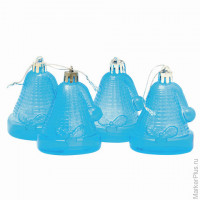 Украшения елочные "Колокольчики", набор 4 шт., пластик, высота 6,5 см, полупрозрачные, цвет голубой, 59598