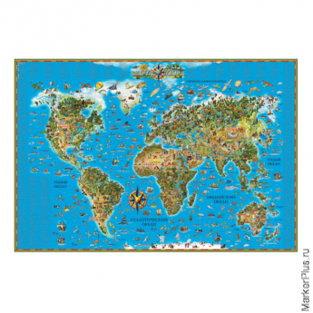 Карта настенная для детей 'Мир', размер 116х79 см, ламинированная, 450