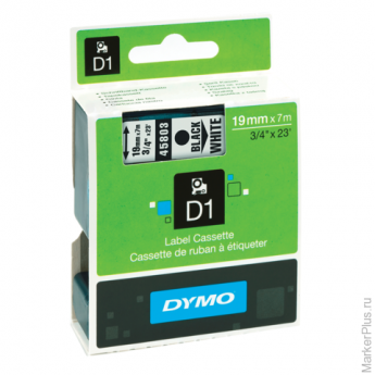 Картридж для принтеров этикеток DYMO D1, 19 мм х 7 м, лента пластиковая, чёрный шрифт, белый фон, S0720830