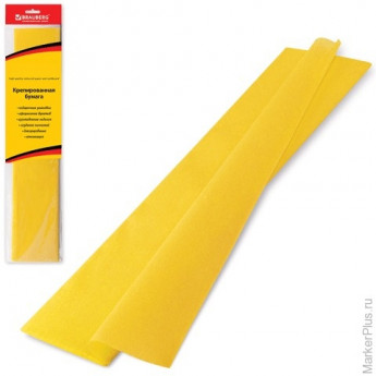Цветная бумага крепированная BRAUBERG, стандарт, растяжение до 65%, 25 г/м2, европодвес, желтая, 50х200 см, 124728
