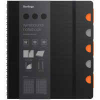 Бизнес-тетрадь A5+, 80л., Berlingo 'Steel&Style Pro', клетка, на гребне, 80г/м2, перфорация, разделители, линейка, закладка, черная