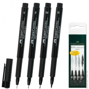 Ручки капиллярные FABER-CASTELL, набор 4 шт., "Pitt", художественные, 4 ширины линии, черные, 167100, комплект 4 шт
