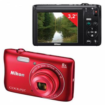 Фотоаппарат компактный NIKON CoolPix S3700, 20,1Мп, 8x zoom, 2,6"ЖК-мон., красн.,VNA822E1