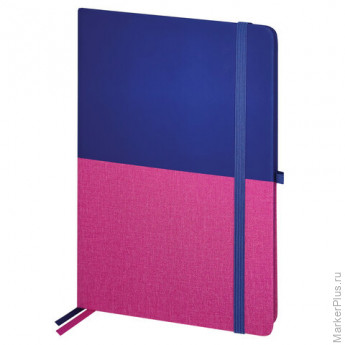 Блокнот А5 (148х218 мм), BRAUBERG "DUO", под кожу с резинкой, 80 л., клетка, синий/розовый, 113434