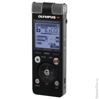 Диктофон OLYMPUS DM-670, 8 Gb, Linear PCM, WAV/MP3/WMA, время записи 2007 ч, черный