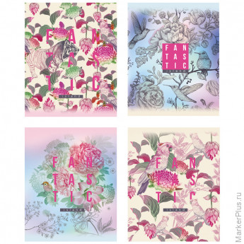 Тетрадь 80л., А5, клетка на гребне BG "Fantastic island", матовая ламинация, металлизация, неон, 4 шт/в уп