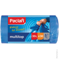 Мешки для мусора PACLAN "MULTITOP" 35л, 15 мкм, 30 шт/рул, синий, комплект 30 шт