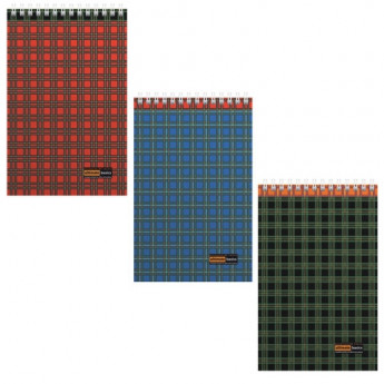 Блокнот А5 60л., гребень, ламинированный картон, клетка, BV, Шотландка (3 вида), 3-60-473, Ассорти ассорти