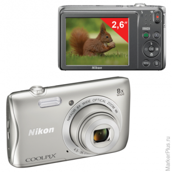 Фотоаппарат компактный NIKON CoolPix S3700, 20,1Мп, 8x zoom, 2,6"ЖК-мон., сереб., VNA820E1
