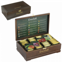 Чай GREENFIELD (Гринфилд), набор 96 пакетиков (8 вкусов по 12 пакетиков) в деревянной шкатулке, 177,