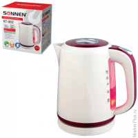 Чайник SONNEN KT-002, закрытый нагревательный элемент, объем 1,7 л, 2200 Вт, пластик, бежевый/красны