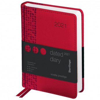 Ежедневник датированный 2021г., А6, 184л., кожзам, Berlingo "Vivella Prestige", красный