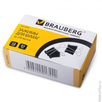 Зажимы для бумаг BRAUBERG, комплект 12 шт., 51 мм, на 230 л., черные, в картонной коробке, 220561