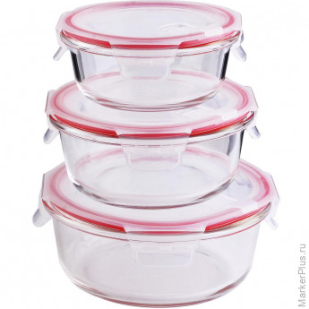 Набор контейнеров LR стекло, круглые, 400/650/950мл, 31041