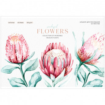 Альбом для рисования 40л., А4, на скрепке Greenwich Line 'Flowers collection', 120 г/м2, 2 шт/в уп