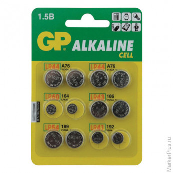 Батарейки GP (Джи-Пи) Alkaline, комплект 12 шт. (LR44 - 4 шт.; LR60, LR43, LR54, LR41 по 2 шт.), бли