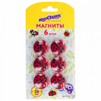 Магниты ЮНЛАНДИЯ 30 мм, НАБОР 6 шт., 'БОЖЬЯ КОРОВКА', красные, 237476, комплект 6 шт