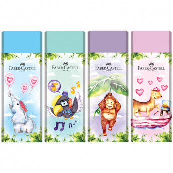 Ластик Faber-Castell 'Happy Jungle', прямоугольный, картонный футляр, 62*21,8*11,5мм, ассорти, 20 шт/в уп
