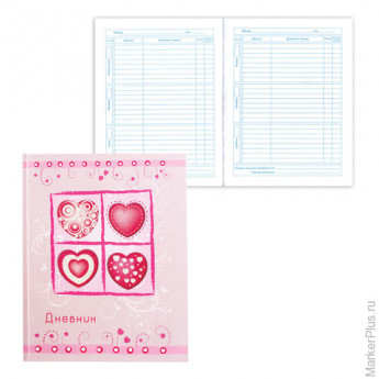 Дневник для 5-11 классов, твердый, BRAUBERG, выборочный лак, "Сердечки на розовом", 104257