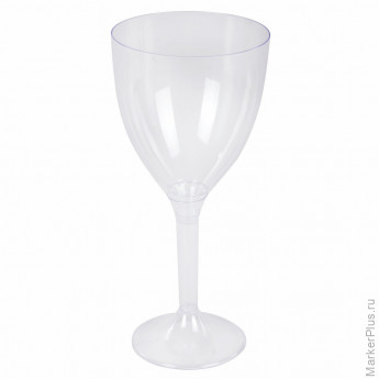 Бокал одноразовый 250 мл для вина пластиковый, прозрачная высокая ножка, ВЗЛП, 1013