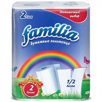 Полотенца бумажные FAMILIA Радуга 1/2 листа 2сл 2рул/уп, комплект 2 шт