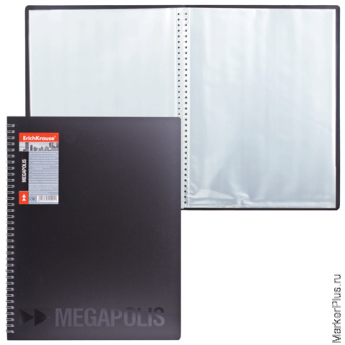Папка 40 вкладышей ERICH KRAUSE "Megapolis", на спирали, черная, 0,6 мм, 14402